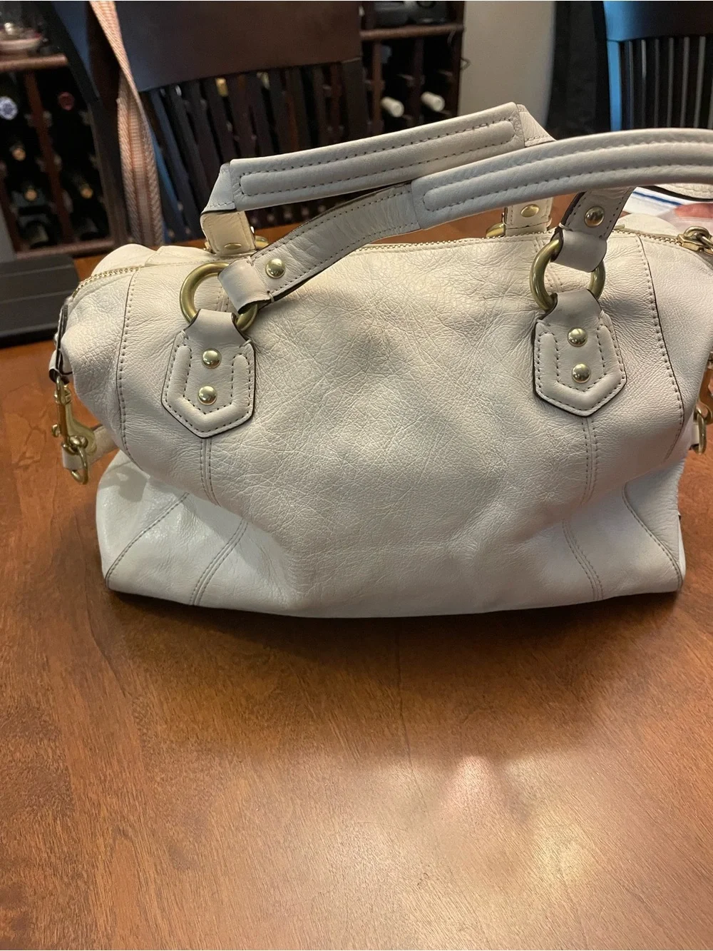 Vintage Coach Cream Leather Shoulder Satchel with Gold Hardware, soft pebble, c.